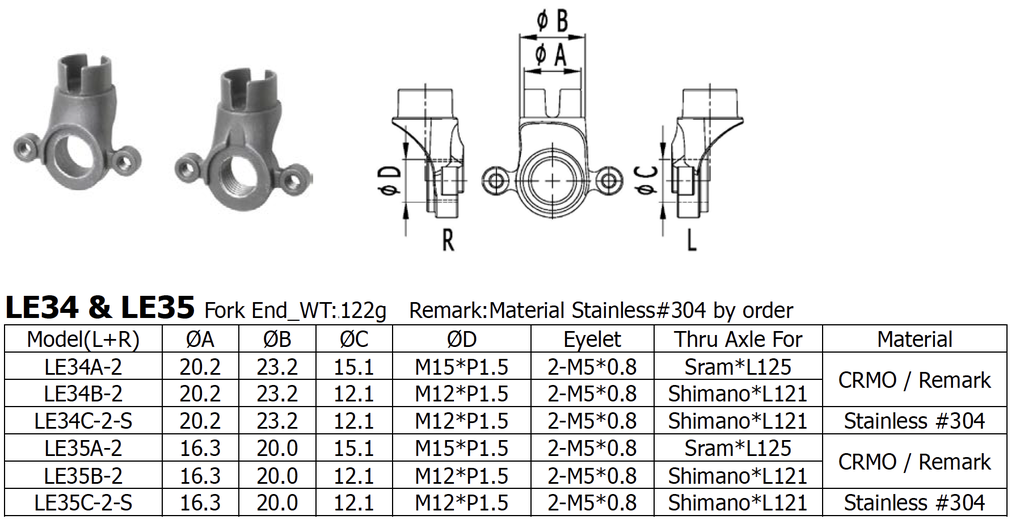 Soma Long Shen Fork End Set, Thru-Axle, Stainless (LE34C-S) 4 Soma Long Shen Fork End Set, Thru-Axle, Stainless (LE34C-S) - Image 2